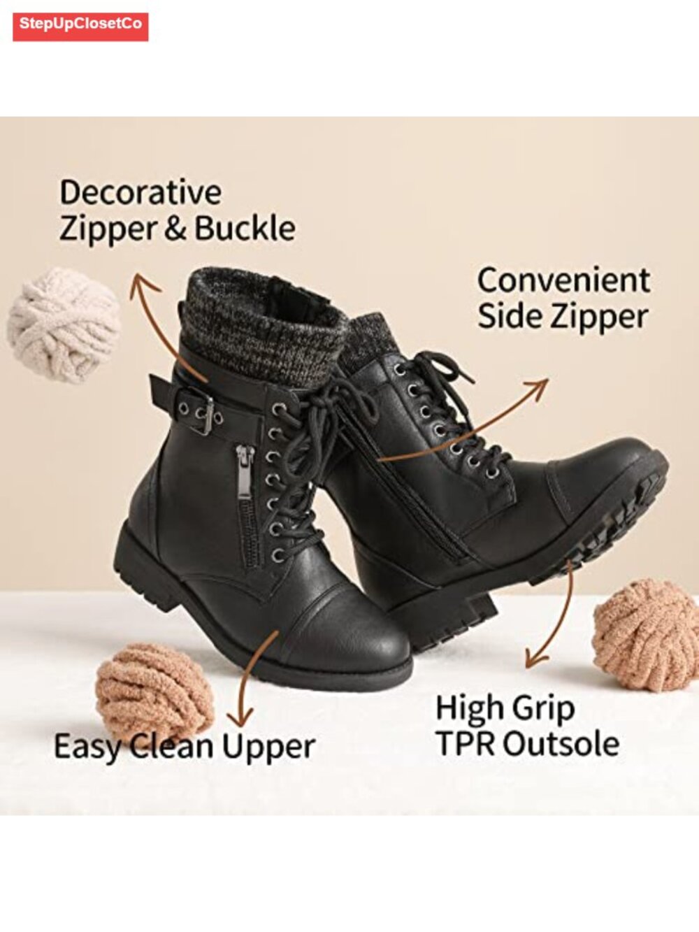 Kids Combat Lace Up Mid Calf Boots Faux Leather Zip - Picture 3 of 5